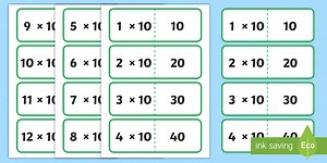 10 Times Table Folding Cards