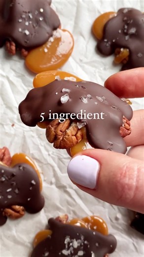 The Best Chocolate Pecan Caramel Turtles 🍫 These may in fact, change your life. End of story. INGREDIENTS YOU NEED - Pecans Caramels Milk or cream (can use dairy free) Dark chocolate (or milk chocolate if you want them sweeter) Coconut oil Course flakey sea salt (optional) Full recipe and directions on the blog! Link in bio or search “Chocolate Pecan Caramel Turtles” at www.basicswithbails.com 🍫 #easydessert #chocolateturtle #chocolateturtles #feedfeedchocolate #thefeedfeed #chocolatecravings