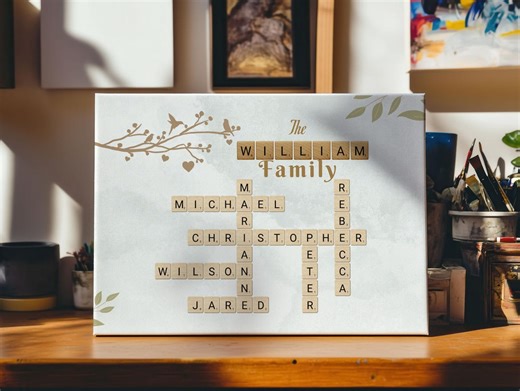 Custom Crossword Family Names Canvas Sign, Personalized Wall Art, Unique Family Gift, Custom Crossword Art, Housewarming Gift, New Home Gift - Etsy