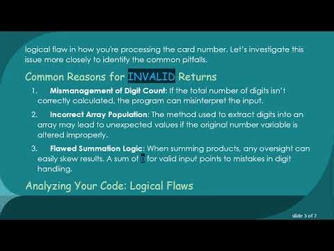 Debugging INVALID Returns in CS50 Credit Card Validator