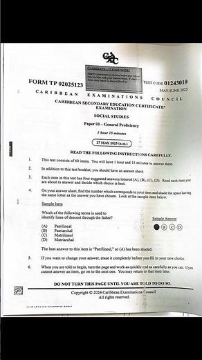 Social studies cxc paper 1 2025 solutions