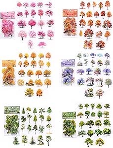 240Pcs Small Colorful Trees Stickers Assorted Set, Belebee 6 Packs Transparent Sakura Maple Tree Decorative Sticker Lot for Srapbooking Junk Journaling Card Making Planners Diary Notebook Adult