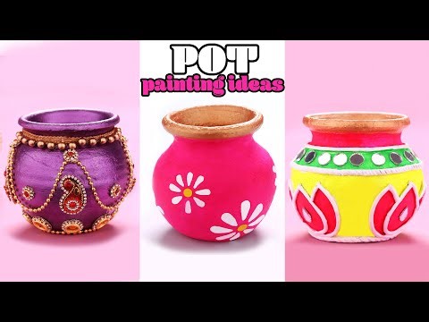 3 Easy pot decoration ideas for beginners | Pot painting ideas | Neon color craft
