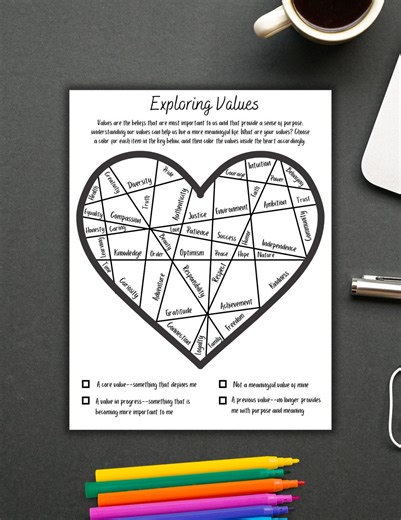 Values Coloring Worksheet, Therapy Self-reflection Tool (PDF) - Etsy