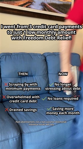 Credit card debt, beat it! Try 1 affordable monthly payment instead. 🥳 | Freedom Debt Relief