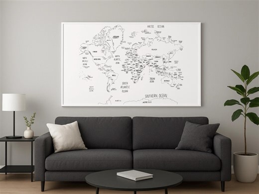 World Map Coloring Page: Printable Labeled Geography Art (PDF) - Etsy