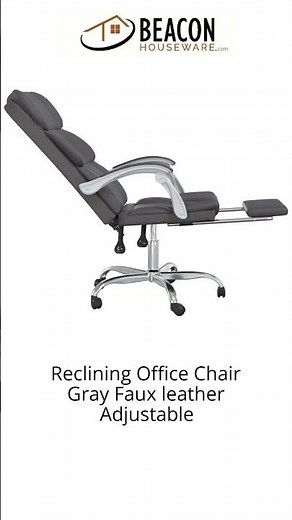 Reclining Office Chair Gray Faux leather Adjustable
