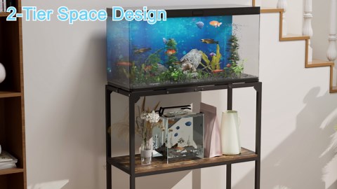 Mondazie 20 Gallon Fish Tank Stand, Upgraded Height Aquarium Stand Table with 2 Tiers Storage Shelf, Metal Reptile Breeder Turtle Terrarium Stand Rack for Home Office, 24" L x 12" W x 32.2" H, Black