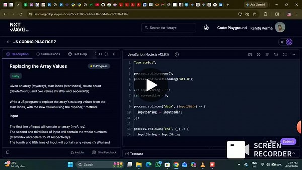 #javascript #nxtwave #ccbp4 #webdevelopment #codingjourney #fullstackdeveloper #mernstack #learningbydoing #programmingpractice #arraymethods | Kshitij Verma