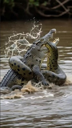 Crocodile Vs Anaconda Fight #DreamScreenAI #1million #snake #animals #crocodile #amzing #jungle #1k
