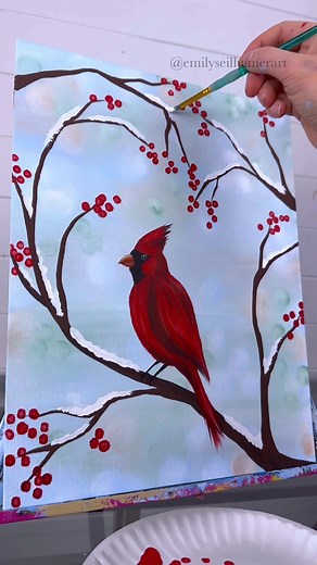 How to paint a cardinal! Full tutorial out now 🎨❤️ #art #artist #painting #tutorials #howto #acrylicpainting #cardinal #easypainting #beginnerfriendly