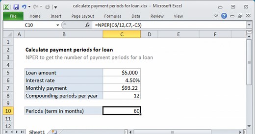 Calculate payment periods for loan