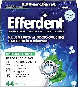 Efferdent Denture Cleaner Tablets – Dental Appliances, Aligners, Mouth Guard, and Retainer Cleaner Tablets, Minty Fresh & Clean, 44 Count