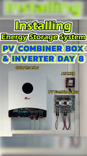 SUNC Energy Storage System: Installing PV Combiner Box & Solar Inverter Day 8, 12KW off-grid solar inverter, connected to 2 input 2 output PV Combiner Box, tomorrow will be connected a 15kwh energy storage battery！#SolarPower #lithiumbattery #FactoryVisit #WorkshopLife #manufacturing #energy #sunc #energystoragebattery #lithium #ESS #energysystem #newenergy #solarenergy #solar #factory #solarbattery #LIFEPO4 #lifepo4battery #inverter | SunC New Energy Co.,Ltd