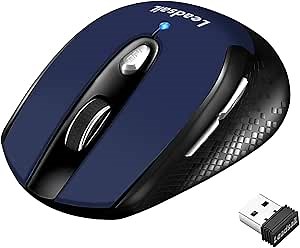 LeadsaiL Wireless Mouse, 2.4G Portable Slim Cordless Couputer Mouse Less Noise for Laptop, Optical Mouse with 6 Buttons for Laptop, Deskbtop, MacBook