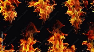 A close-up of burning flames shows the fire effects with their realistic, glowing colors, Isolated by Alpha channel, 4K Ultra HD resolution High-Quality animation video