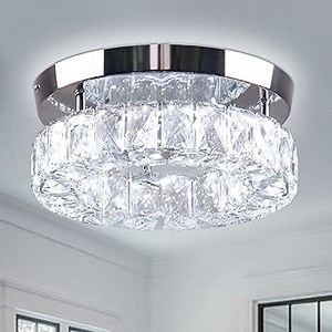 9.8" Crystal Flush Mount Ceiling Light Fixtures LED Round Mini Chandelier Light Fixture Ceiling Lamp for Kitchen Hallway Foyer 15 W 6000K