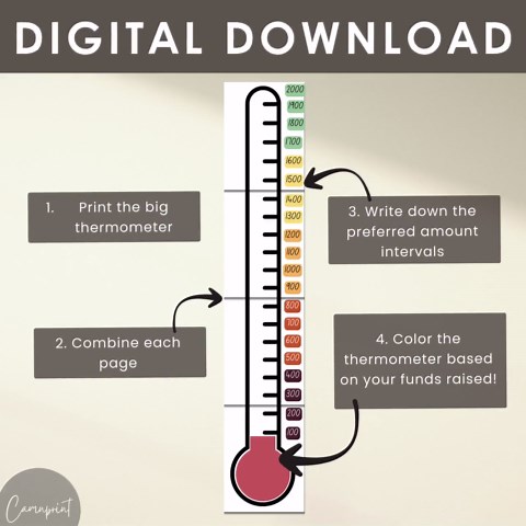 Printable Really Big Goal Fundraising Thermometer for Nonprofit Fundraiser Tracker Fundraising Goal Thermometer Large Goal Digital Download - Etsy