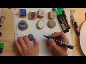 Rock Painting - Stamping on Rocks using Posca paint pens & acid-free pigment ink.