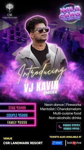 CSR landmark resorts on Instagram: "Experience an energetic New Year’s Eve at CSR Landmark Resorts! Introducing EMCEE @vj_kavin for our Wildcard New Year Bash! DM to get your passes now!"