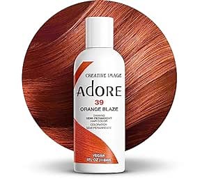 Adore Semi Permanent Hair Color (039 Orange Blaze) | Vegan & Cruelty-Free Orange Hair Dye | No Ammonia, No Peroxide, No Alcohol | 4 Fl Oz (Pack of 1)