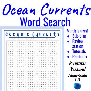 Oceanic Currents and Gyres Word Search and Coloring Page Activity | Geology