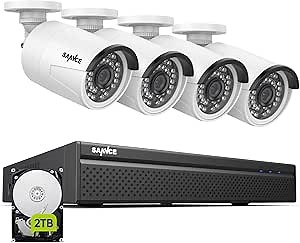 SANNCE 4K POE CCTV Home Security Camera System 8CH POE NVR Recorder with 2TB Hard Drive, 4X 5MP Outdoor Metal IP Cam 5MP Resolution, Power Over Ethernet, Easy Mobile Access with APP Alert