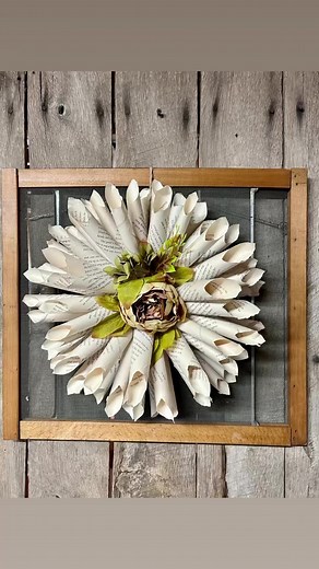 Book Page Wreath on a Vintage Screen. For a full tutorial click the link https://youtube.com/@thesimplesprucestudio2911 | The Simple Spruce Studio