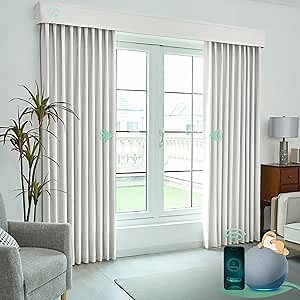 Yoolax Smart Retractable Curtain Compatible with Alexa and Google Home, Motorized Curtain Rechargeable with Remote Customized Size (Delicate Tranquil Greige)