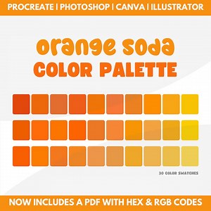Orange Color Palette, Hex Codes, Rgb Codes, Procreate Swatches, Photoshop Swatches, Illustrator Swatches, Canva, Goodnotes, Summer Colors - Etsy