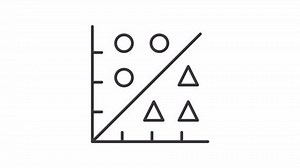 Linear regression line animation. Data filtering animated icon. Geometry figures, showing up. Algorithm, system. Black illustration on white background. HD video with alpha channel. Motion graphic