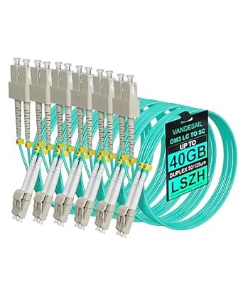 6 Pack OM3 LC to SC Multimode Fiber Patch Cable, 1m(3.28ft) 10G Duplex LSZH 50/125µm Pure Optical Patch Cable Series