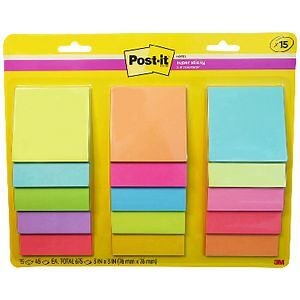 Post-it Super Sticky Notes 76x76mm Assorted 15 Pack