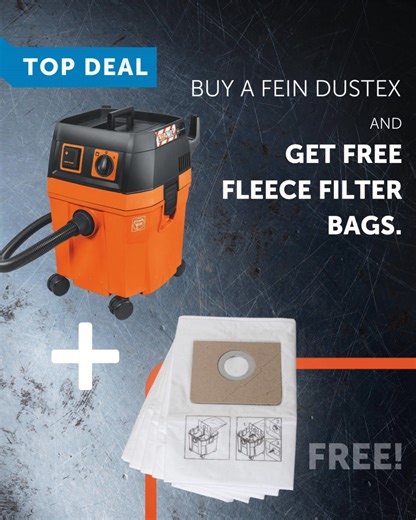 Doing a big clean shouldn’t be exclusively for spring in our opinion. Our Dustex range of extractors are ready no matter the size of your task, be it on site or workshop, dry or wet they are ready for you. To help aide you in your clean up when you purchase any FEIN Dustex from participating FEIN dealers you will get a pack of 5 dust bags FREE so you are fully ready to get the job done. For more info on this any our other FEIN promotions see website or ask your FEIN dealer. #FEIN #Dustex #vaccum