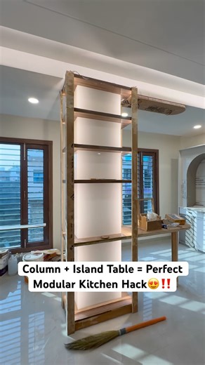 Column + Island Table = Perfect Modular Kitchen Hack‼️😍 #shorts #viral #colunndesign #interior