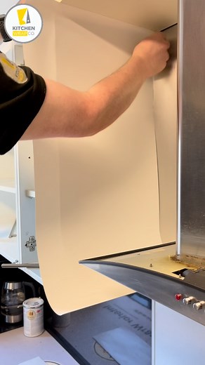 Wrapping an end panel in vibrant white! 🤍 #kitchenwrap #kitchenwrapping #homedecor #kitchendesign #smallbusiness | Kitchen WrapCo.