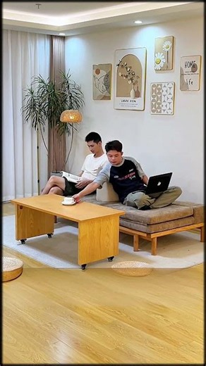 A Solid Wood Sofa Bed with Rolling Coffee Table and Customizable Fabric Color #furniture