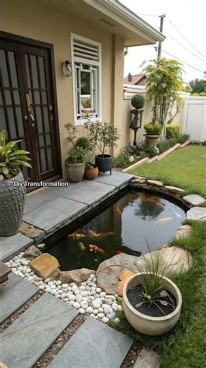 Stunning Koi Pond Makeover Right Next to the House! 🤯🐟✨ #diygarden