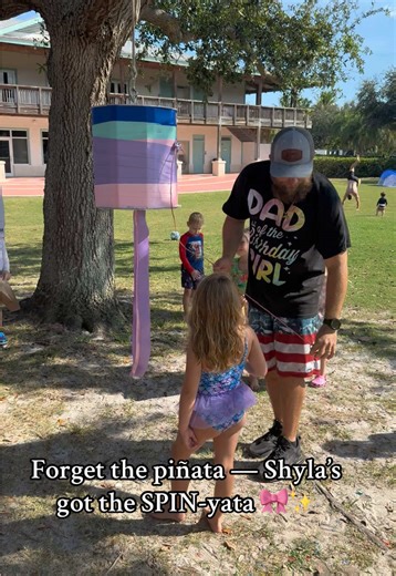 What happens when your husband decides a regular piñata isn’t enough? You get a full-on SPIN-yata — 100  feet of ribbon, a little engineering magic, and a whole lot of chaos 🎀😂 Shyla took off running, the ribbons flew, candy exploded everywhere, and the kids went wild. Parents were coming over asking where we bought it… nope — we built it! 🙌 The best part? Watching her laugh so hard she forgot to stop spinning 💕 #SpinYata #BirthdayMagic #DadBuiltIt #MomApproved #PartyWin