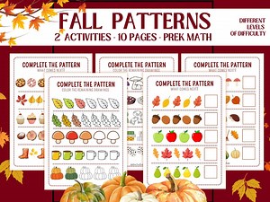 Fall Pattern Worksheet Pack – Preschool & 1st Grade (digital Download) - Etsy