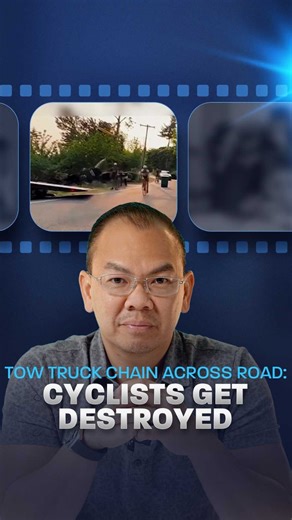 West Loop Law | Tow truck pulls U-Haul with chain across road, uses only trash can as warning. Cyclists hit chain at speed, flip over badly. Huge liability... | Instagram