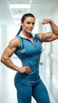 Beautiful muscular woman posing as a nurse #shorts