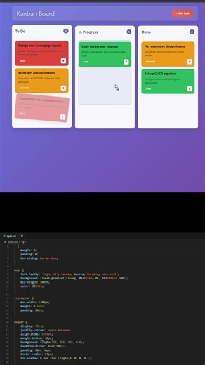 Drag and Drop Kanban Board using HTML CSS JavaScript | To Do In Progress Done Tasks#shorts #coding