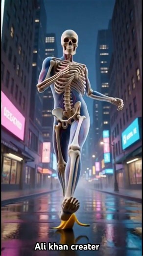 Skeleton is funny running and breaking the banana 🍌 #ai #aishorts #skeleton #unfrezzmy #aivideo