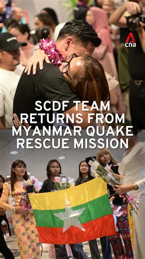 86K views · 2.9K reactions | The Operation Lionheart contingent returned home to Singapore on Tuesday (Apr 8) after concluding their search-and-rescue mission in quake-hit Myanmar. The 80-member team was greeted at Changi Airport by a large crowd of family members, colleagues and members of the Myanmar community in Singapore. #singapore #sgnews | CNA | Facebook