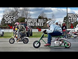 Drag Racing with our 5 FASTEST Mini Bikes! 190cc CT70, 225cc Mega Moto, 108cc Z50 + More!
