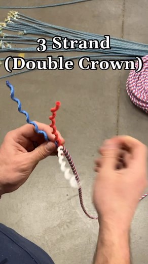 313K views · 4.8K reactions | And here’s our calf rope tail knot. We call it a double crown — again, not sure if it’s the correct technical name. The 3 strand is the same basic knot (single crown) as we posted yesterday, just going around a second time. And just as we did yesterday on the 4 strand, it’s the same knot as the the 3 strand, just ignoring one of the strands. | Cowboy Cordage Inc. | Facebook