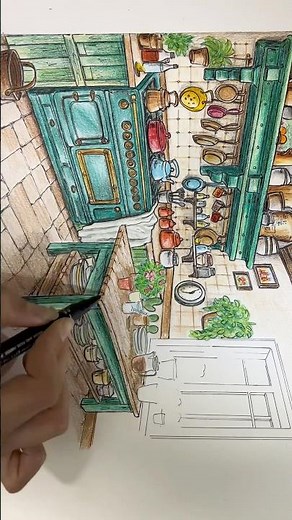 How to Draw a Kitchen in Two-Point Perspective | Step-by-Step Tutorial for Beginners