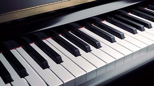 Background with animation of play on piano, synthesizer or electronic piano. Design. Animation pushing of piano keys.