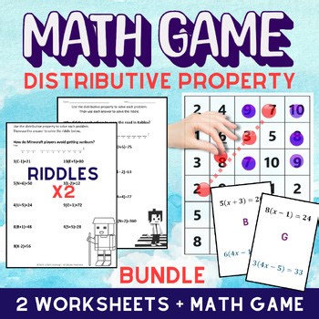Distributive Property Worksheets + Math Game | 6th, 7th & 8th Grade | BUNDLE